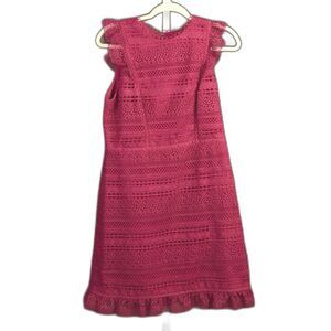 J Crew Lace Overlay Pink Sheath Dress Ruffle Sleeve Size 8